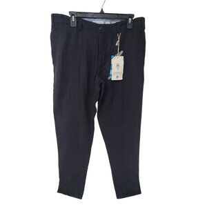Ganesh NWT Men's Regular Fit Casual Linen Blend Pants Navy Size 36 Tappered Leg